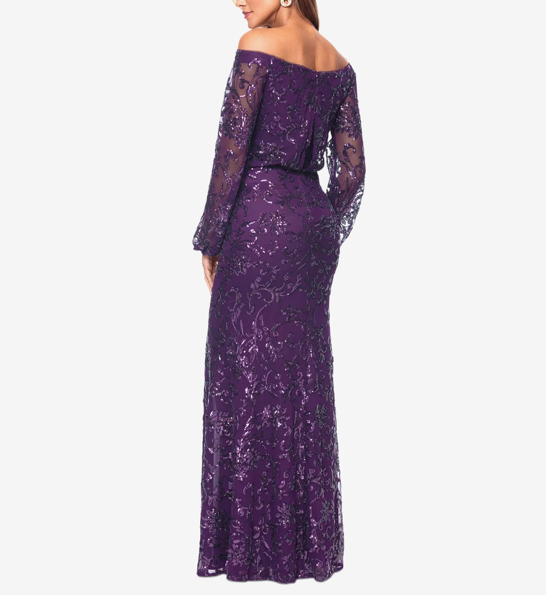 XSCAPE Plus Size Sequin Off-The-Shoulder Side-Slit Gown MSRP $299