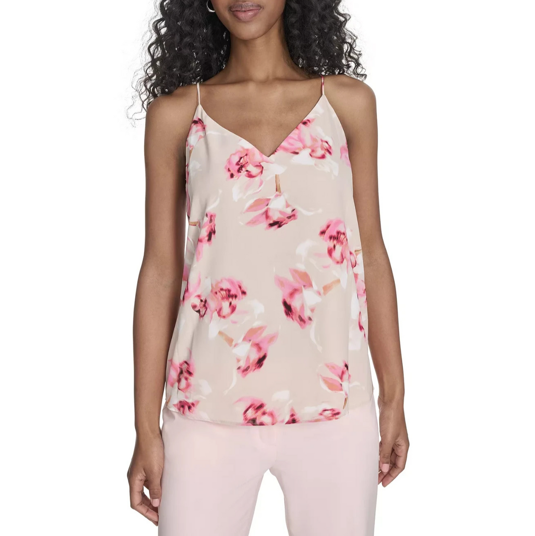 Calvin Klein Women's Printed V-Neck Sleeveless Top MSRP $59
