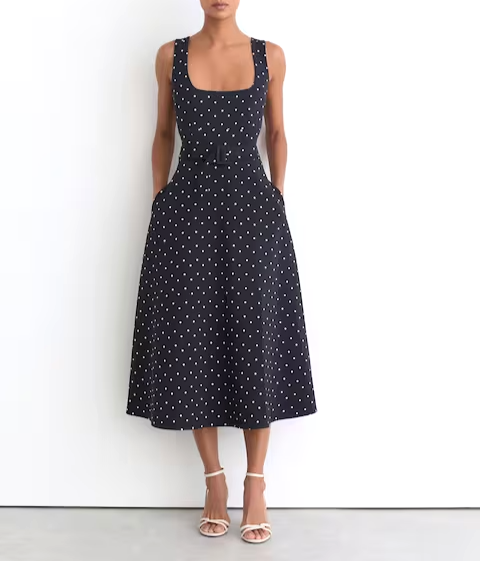 Reiss Orielle Polka Dot-Print Belted Midi Dress MSRP $398
