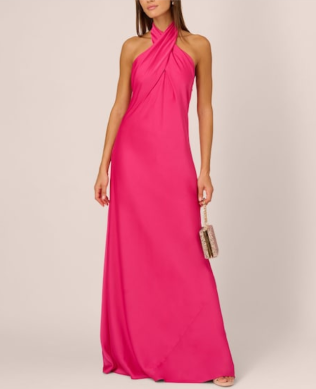 Adrianna by Adrianna Papell Halter Sleeveless Satin Gown MSRP $275