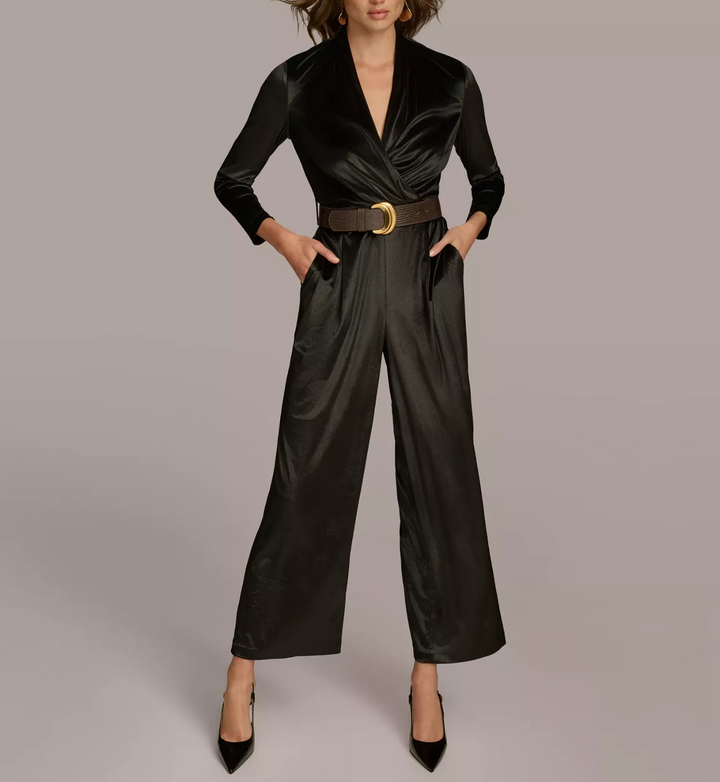Donna Karan New York Women's Belted Velvet Jumpsuit MSRP $159