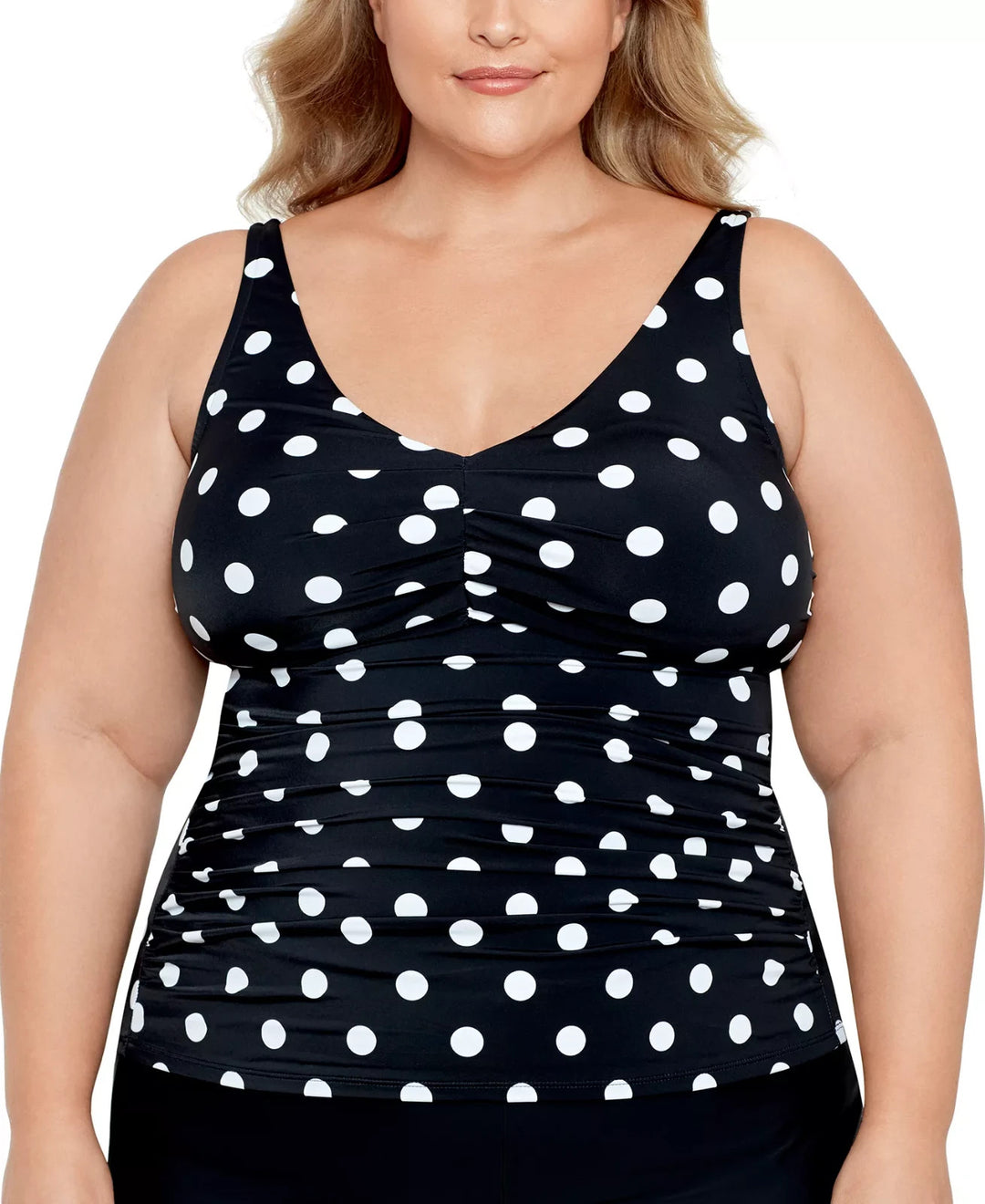 Swim Solutions V-Neck Polka Dot Tankini Top MSRP $84