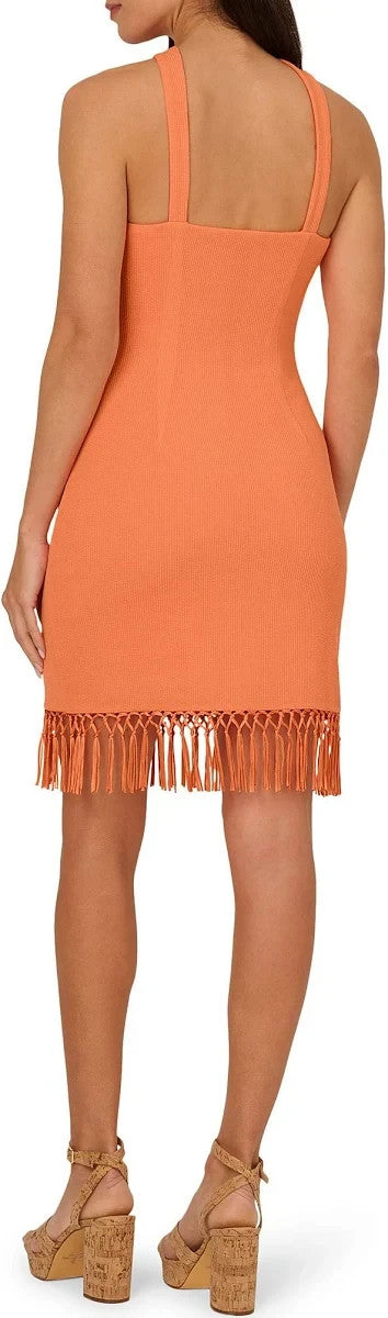 Adrianna Papell Women's Halter-Neck Fringe-Trim Sheath Dress MSRP $ 119