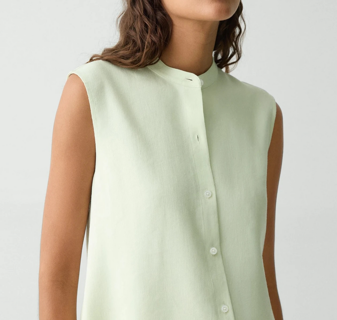 Theory Sleeveless Asymmetrical Shirt in Linen-Viscose MSRP $245