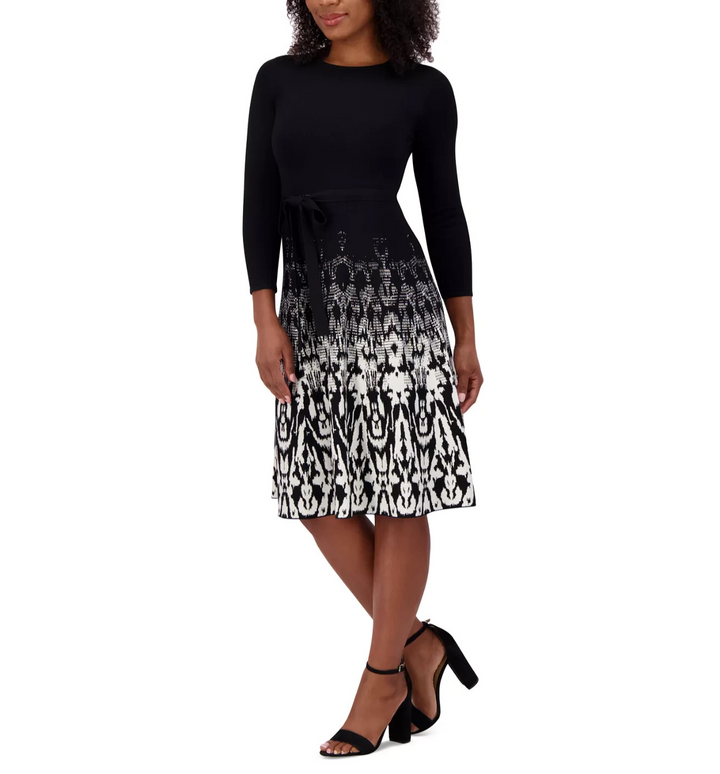 Jessica Howard Petite Printed Fit & Flare Sweater Dress MSRP $89