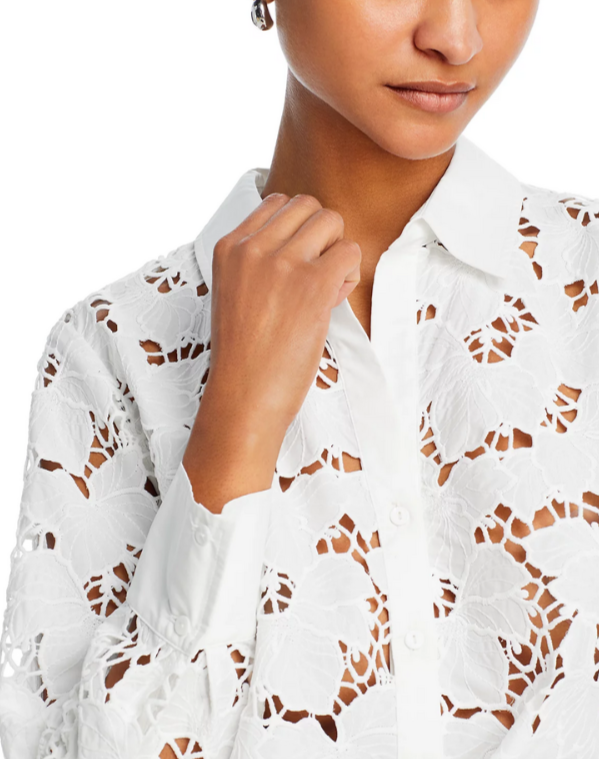 L'AGENCE Seychelle Lace Button Front Shirt MSRP $365