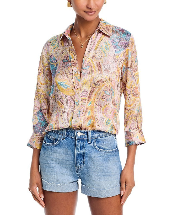 L'AGENCE Dani Button-Front Silk Blouse MSRP $345