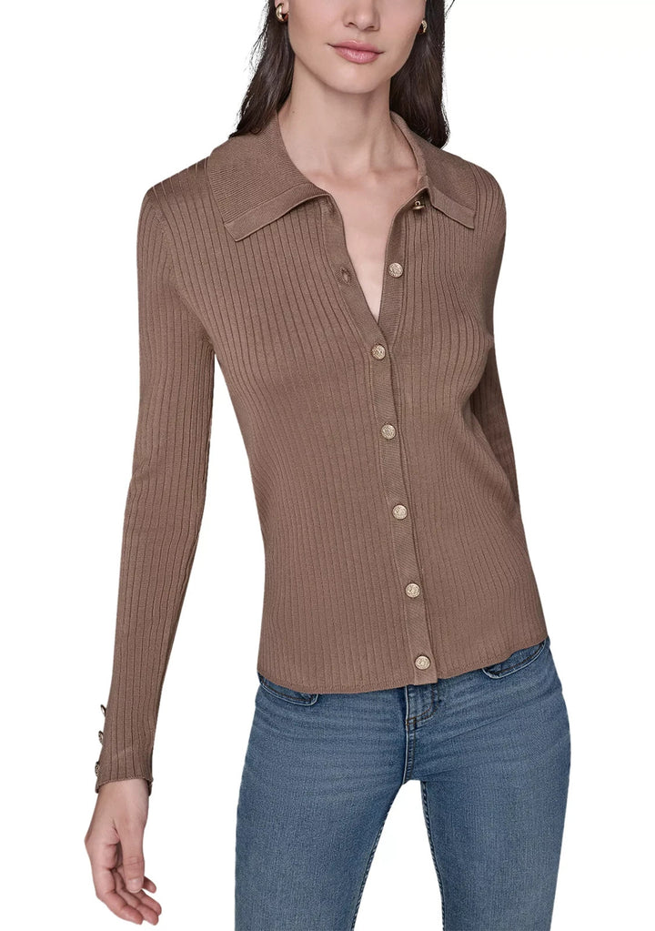 KARL LAGERFELD PARIS Women's Button Front Ribbed Sweater MSRP $109