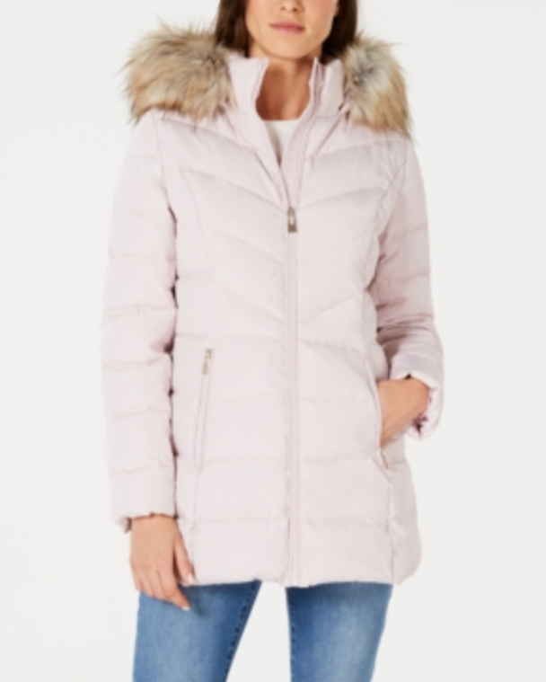 INC International Concepts Faux-Fur Trim Hooded Puffer Coat MSRP $195