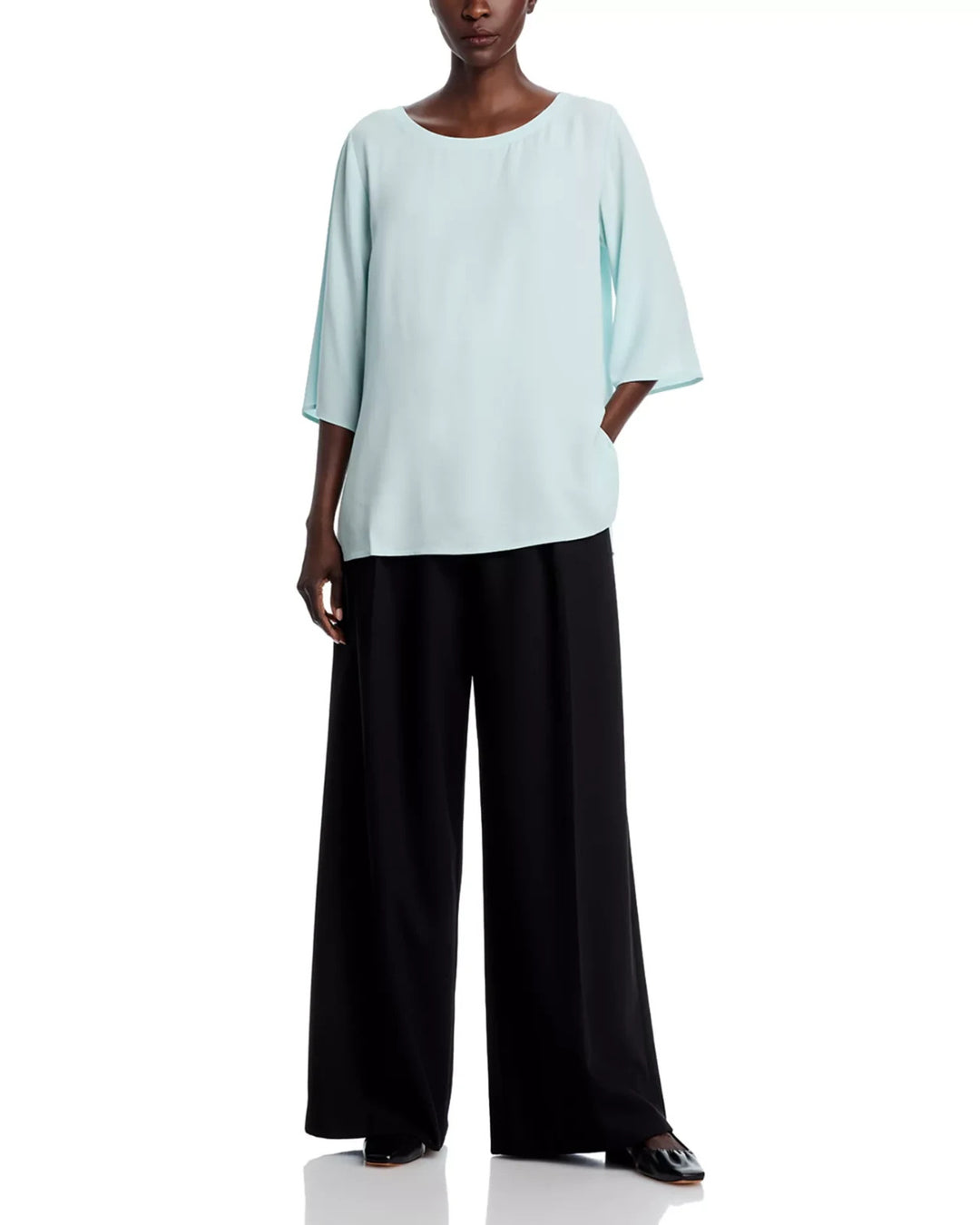Eileen Fisher Silk Ballet Neck Top MSRP $268