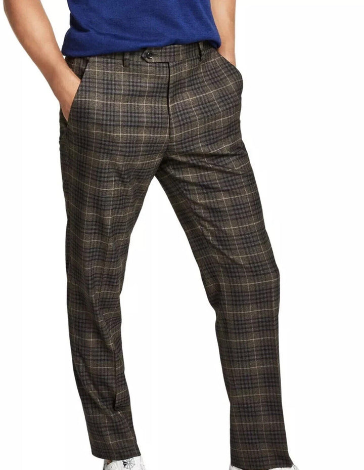 Alfani Mens Slim-Fit Stretch Plaid Dress Pants 32W MSRP $135