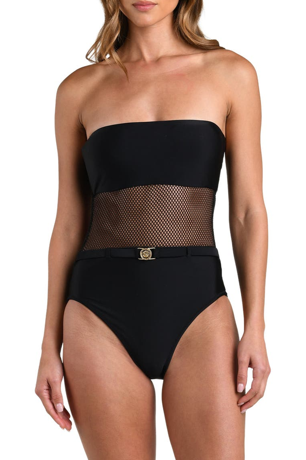 L'AGENCE Tory Bandeau Mesh Solid One Piece Swimsuit MSRP $255