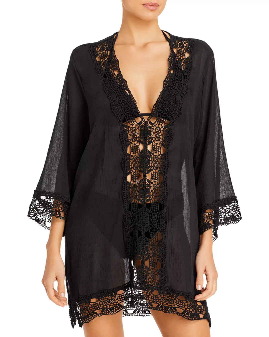 La Blanca Island Fare Crocheted Lace Trim Tunic Swim Cover-Up MSRP $103