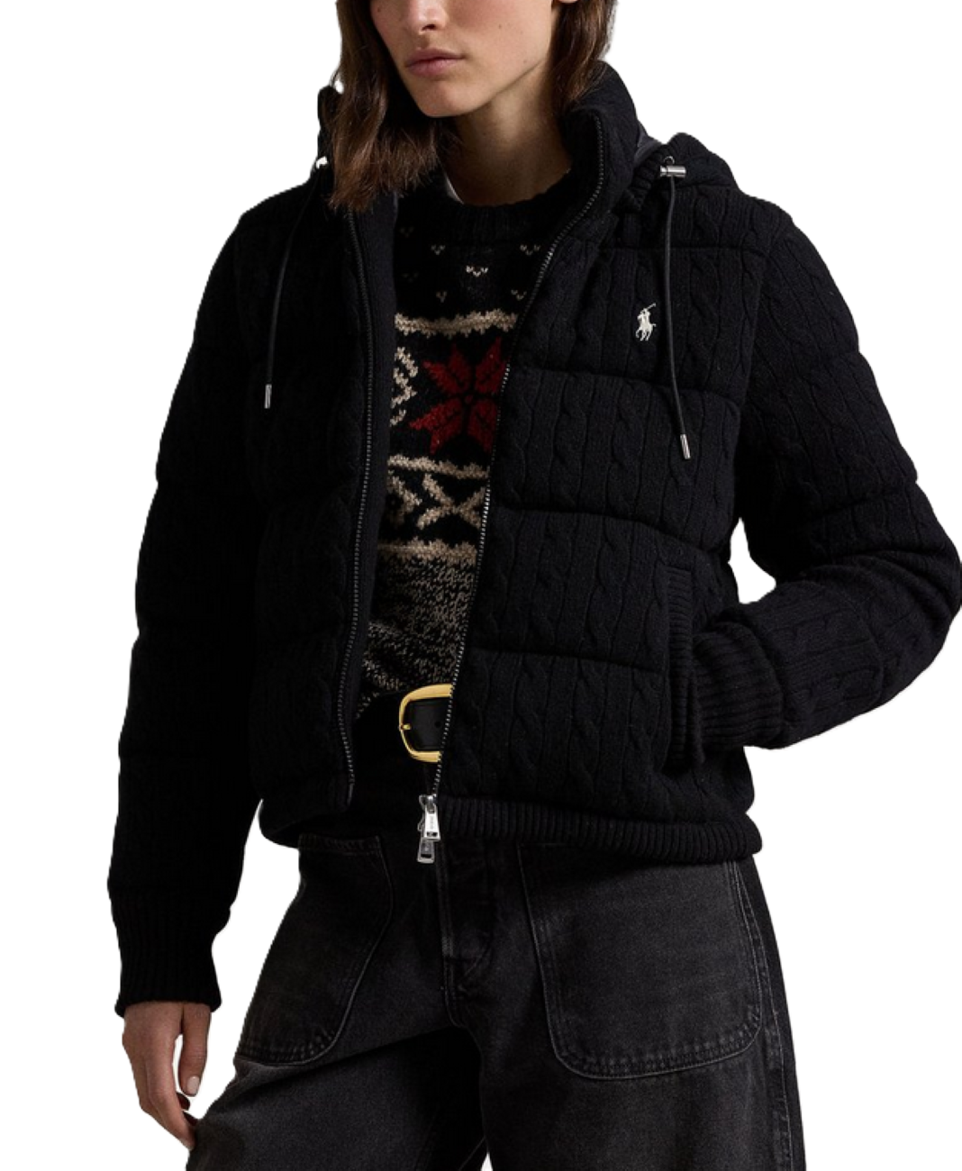 POLO Ralph Lauren Cable Knit Hooded Down Coat MSRP $698