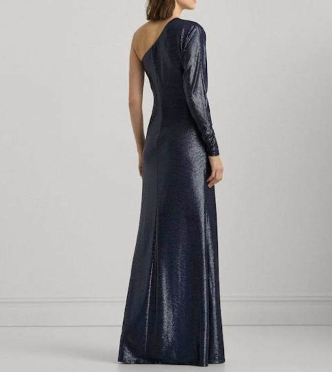 LAUREN Ralph Lauren Metallic Knit One-Shoulder Gown MSRP $295