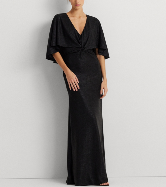 Lauren Ralph Lauren Twist-Front Cape-Overlay Gown MSRP $295
