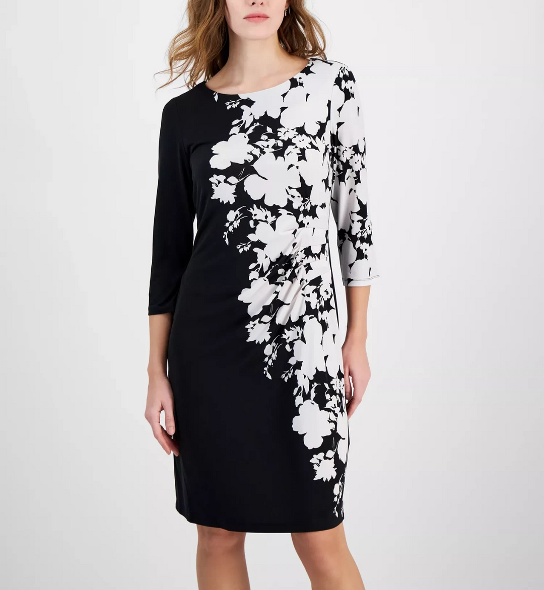 Connected Women's Floral-Print Ruched Sheath Dress MSRP $79