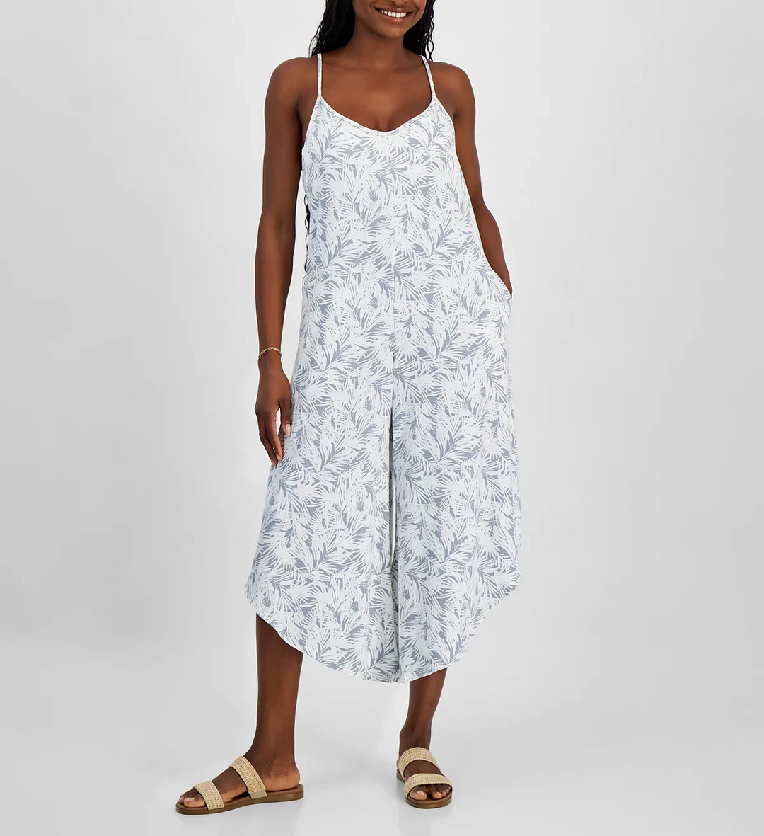 J Valdi Scoop-Neck Sleeveless Swim Cover-Up Jumpsuit MSRP $54