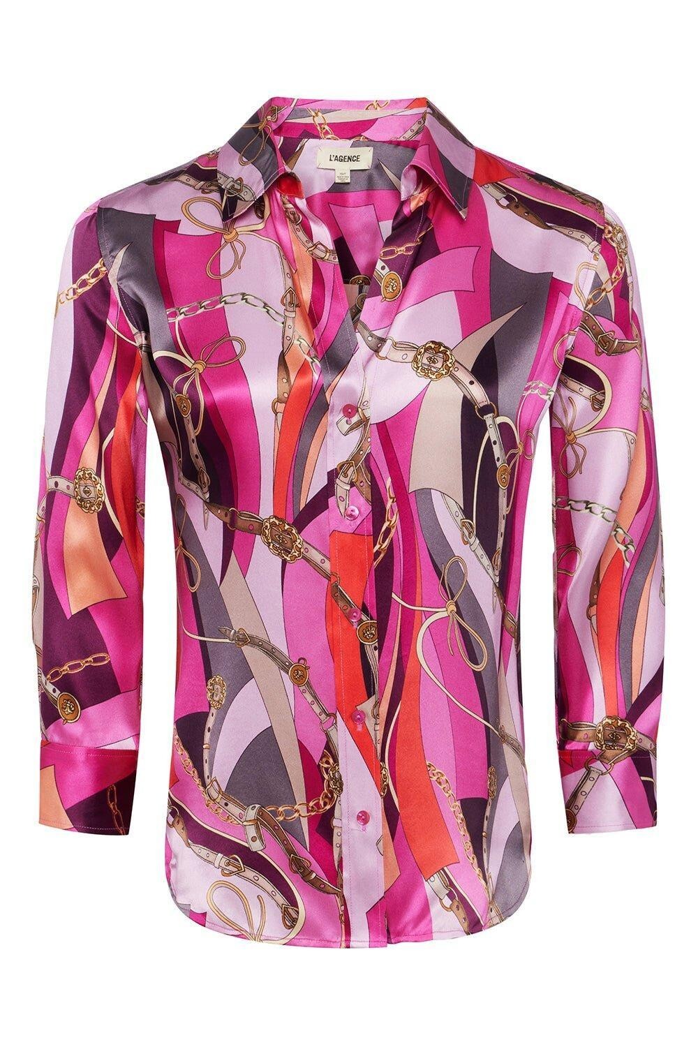 L'Agence Dani Silk Printed Blouse MSRP $380