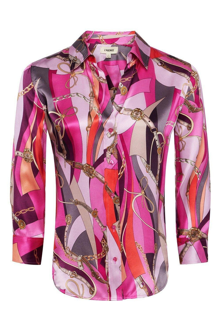 L'Agence Dani Silk Printed Blouse MSRP $380