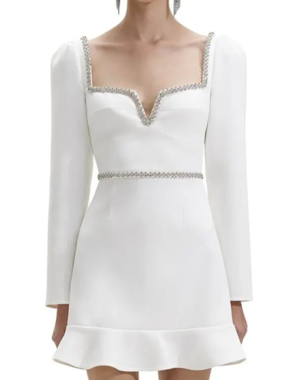 Self-Portrait Bonded Crepe Long Sleeve Mini Dress MSRP $510