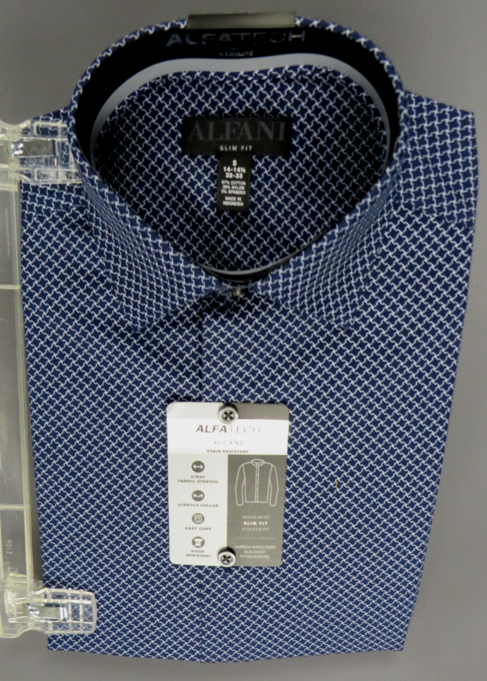 Alfani Slim Fit 2-Way Stretch Stain Resistant Puzzle Print Dress Shirt MSRP $60