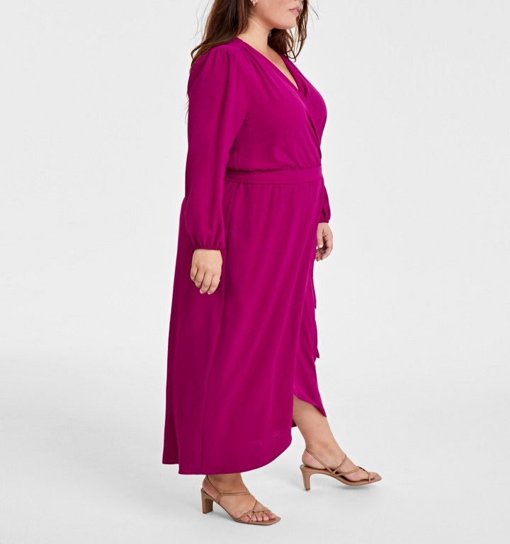 Connected Plus Size Tie-Front Wrap Maxi Dress MSRP $89