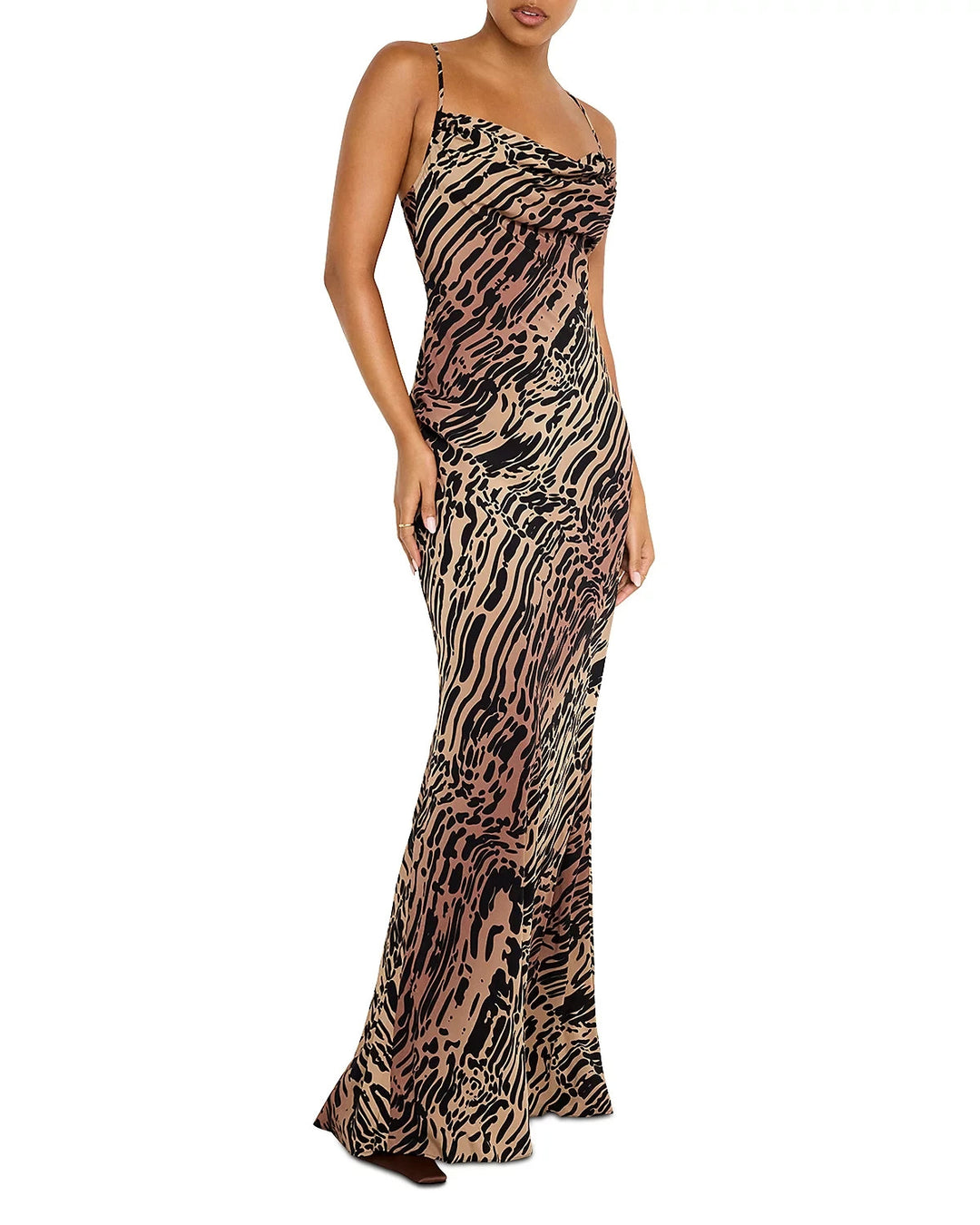 Good American Chiffon Bias Cowl Neck Maxi Dress MSRP $209