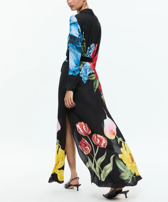 Alice and Olivia Chassidy Floral Maxi Shirt Dress MSRP $595