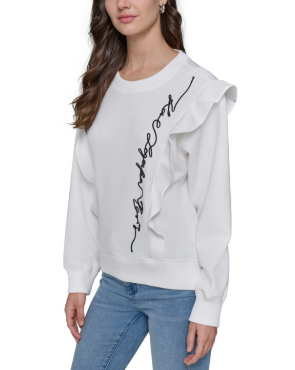 KARL LAGERFELD PARIS Ruffle Logo Crewneck Sweatshirt MSRP $99