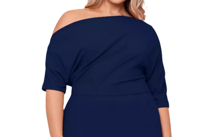 Betsy & Adam Plus Size One Shoulder Scuba Gown MSRP $269