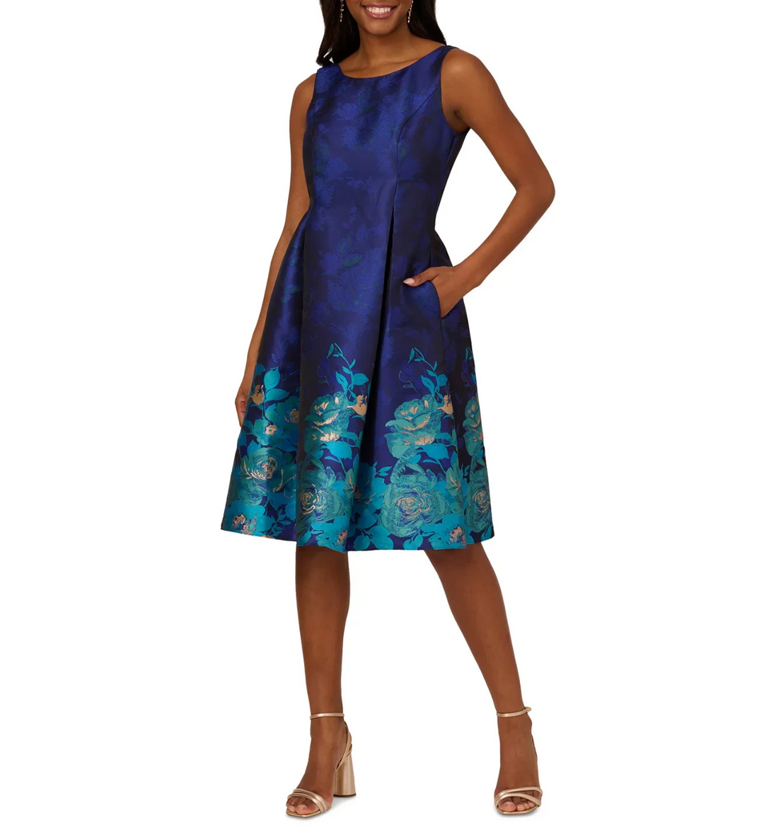 Adrianna Papell Women's Boat-Neck Fit & Flare Jacquard Dress MSRP $189