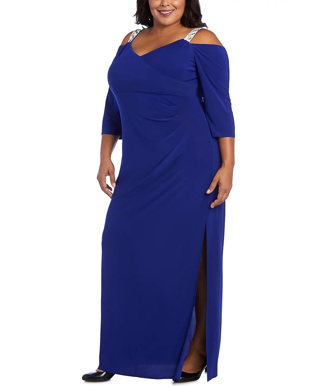 R & M Richards Plus Size Embellished Cold-Shoulder Gown MSRP $129