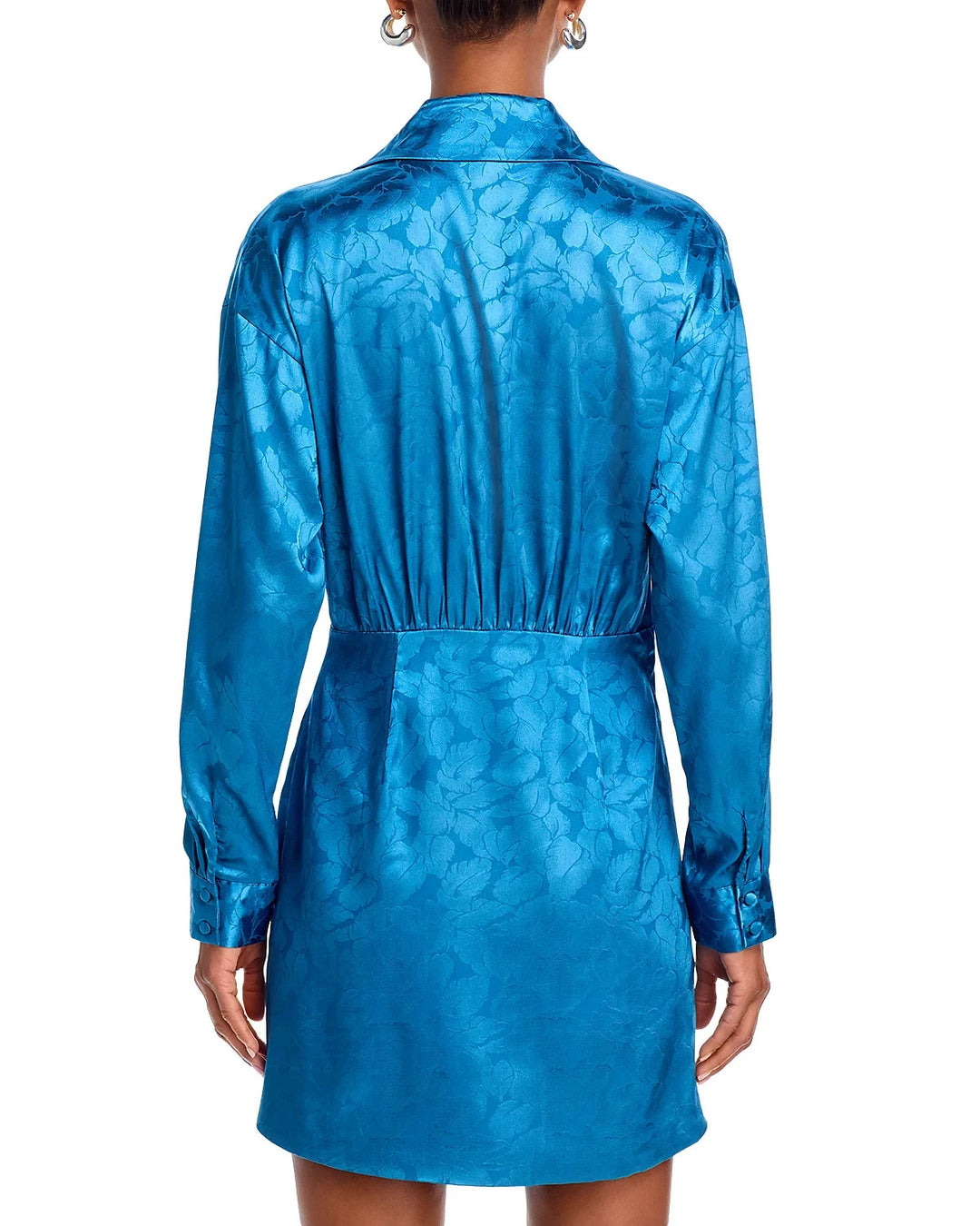 AQUA Satin Wrap Front Long Sleeve Mini Dress MSRP $88