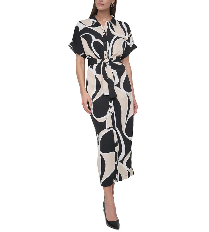 DKNY Short-Sleeve Tie-Waist Button-Front Dress MSRP $139