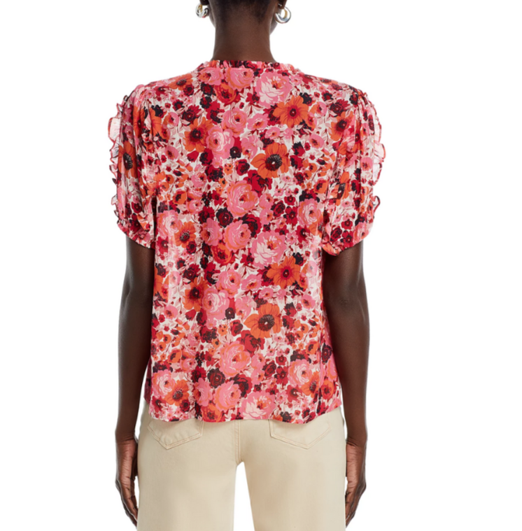 PAIGE Dandelion Silk Split Neck Top MSRP $279
