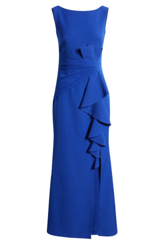Eliza J Sleeveless Cascading-Ruffle Gown MSRP $188