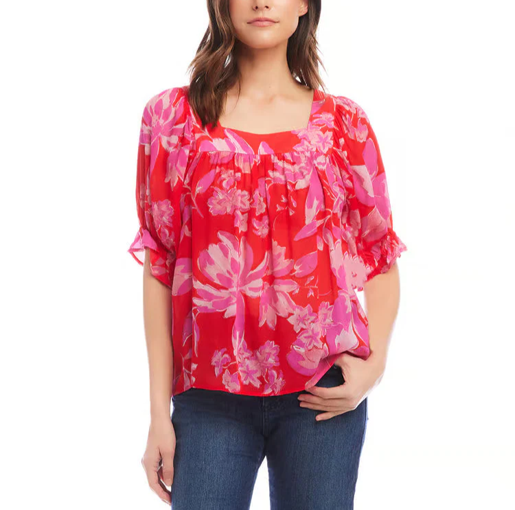 Karen Kane Petites Floral Ruffle Sleeve Top MSRP $139