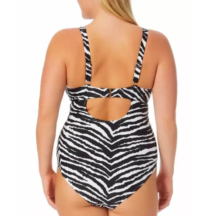 California Waves  Trendy Zebra Cutout One-Piece Swimsuit Plus Size  MSRP $49.99