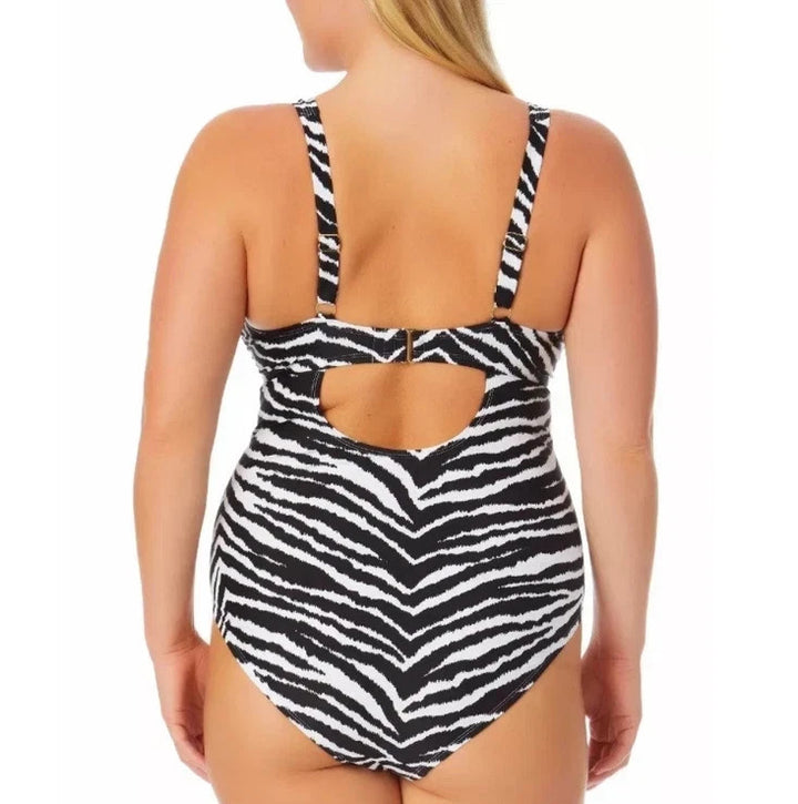 California Waves  Trendy Zebra Cutout One-Piece Swimsuit Plus Size  MSRP $49.99