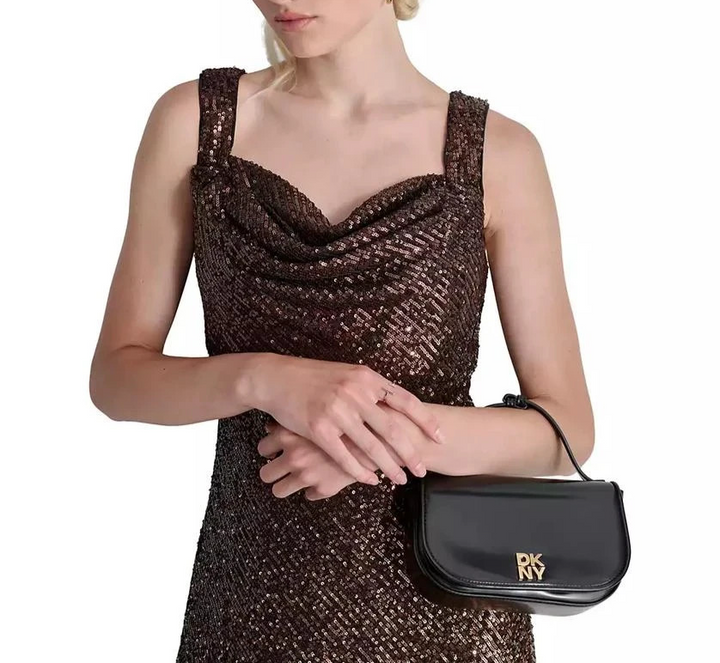 DKNY Petite Cowl-Neck Sleeveless Sequin Midi Dress MSRP $179