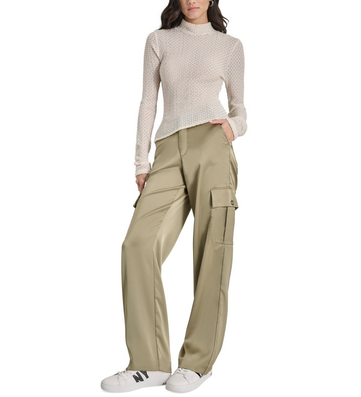 DKNY Jeans Pebble Texture Long-Sleeve Mock Neck Top