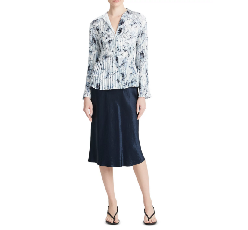 Vince Floral Pleated Blouse MSRP $395