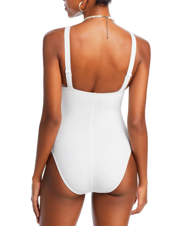 Robin Piccone Ava Plunge Neck Tie-Front One Piece Swimsuit MSRP $178