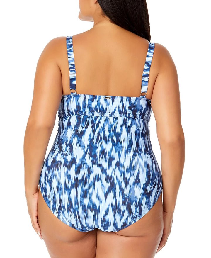 Anne Cole Plus Size Printed Draped-Front Underwire One-Piece Swimsuit MSRP $118
