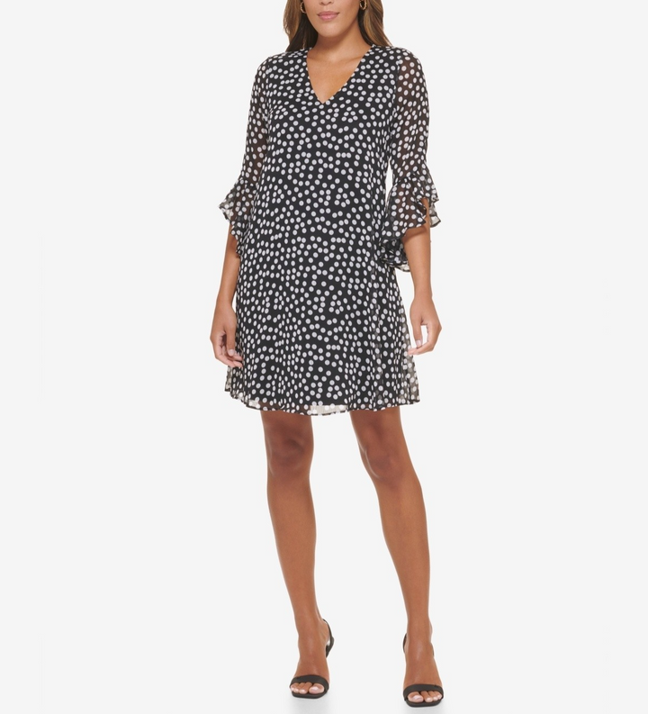 Calvin Klein Short Chiffon Dress with Bell Sleeves Dress MSRP $119