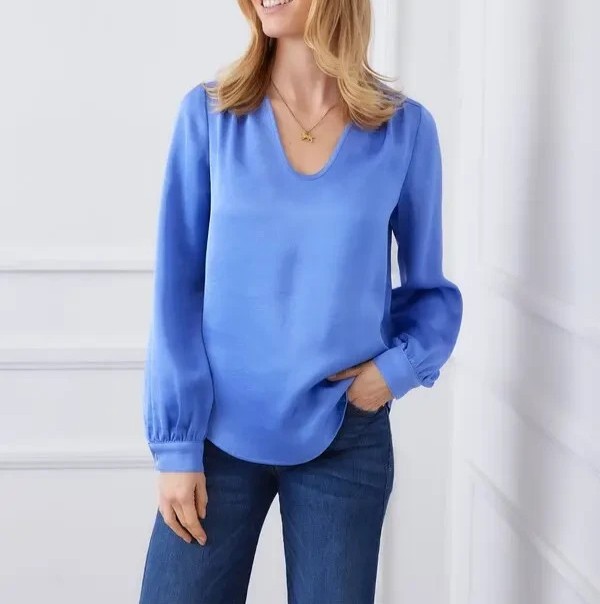 Karen Kane Satin Shirred Blouse MSRP $139