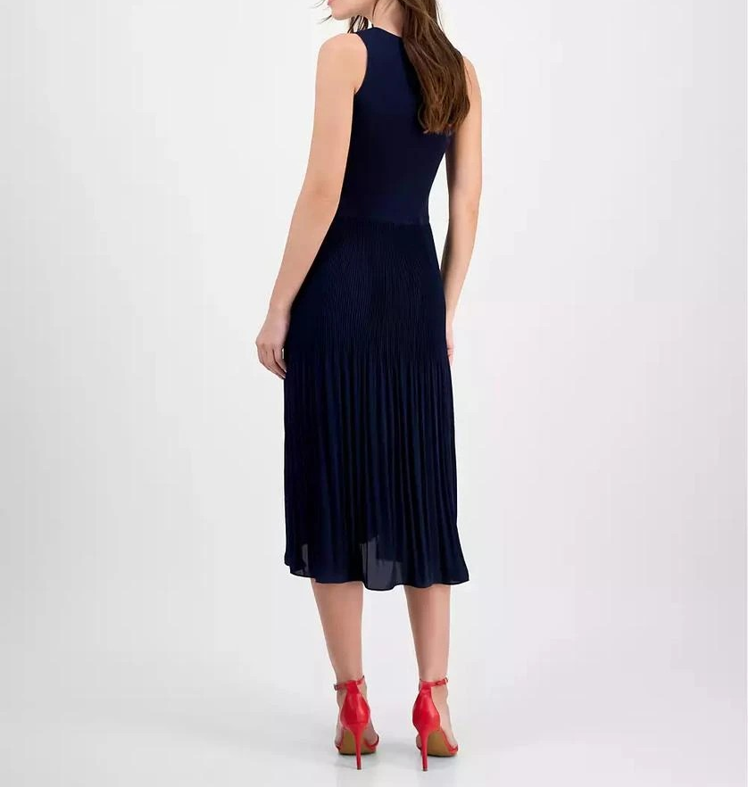 T Tahari Women's Ribbed Pleated Sleeveless Fit & Flare Dress MSRP $128