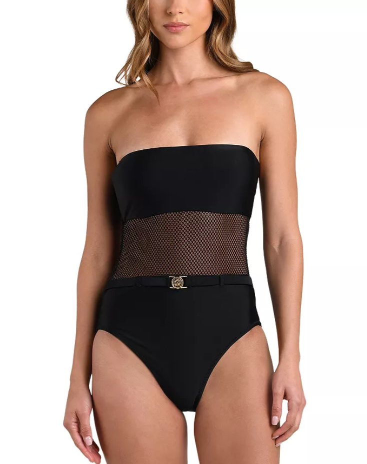 L'AGENCE Tory Bandeau Mesh Solid One Piece Swimsuit MSRP $255