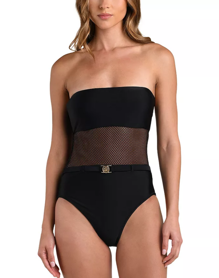 L'AGENCE Tory Bandeau Mesh Solid One Piece Swimsuit MSRP $255